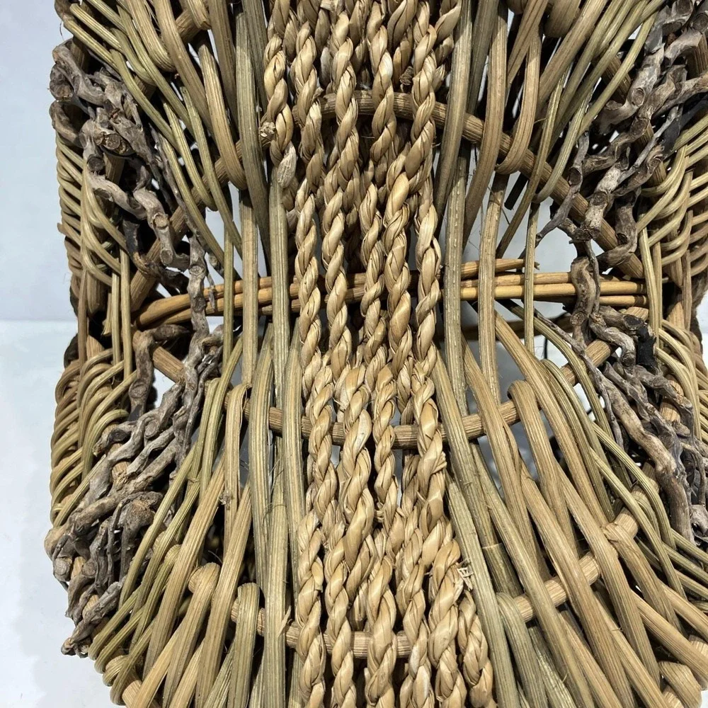 Vintage Woven Buttocks/Butt Basket Primitive Folk Art Rustic Egg Gathering Boho